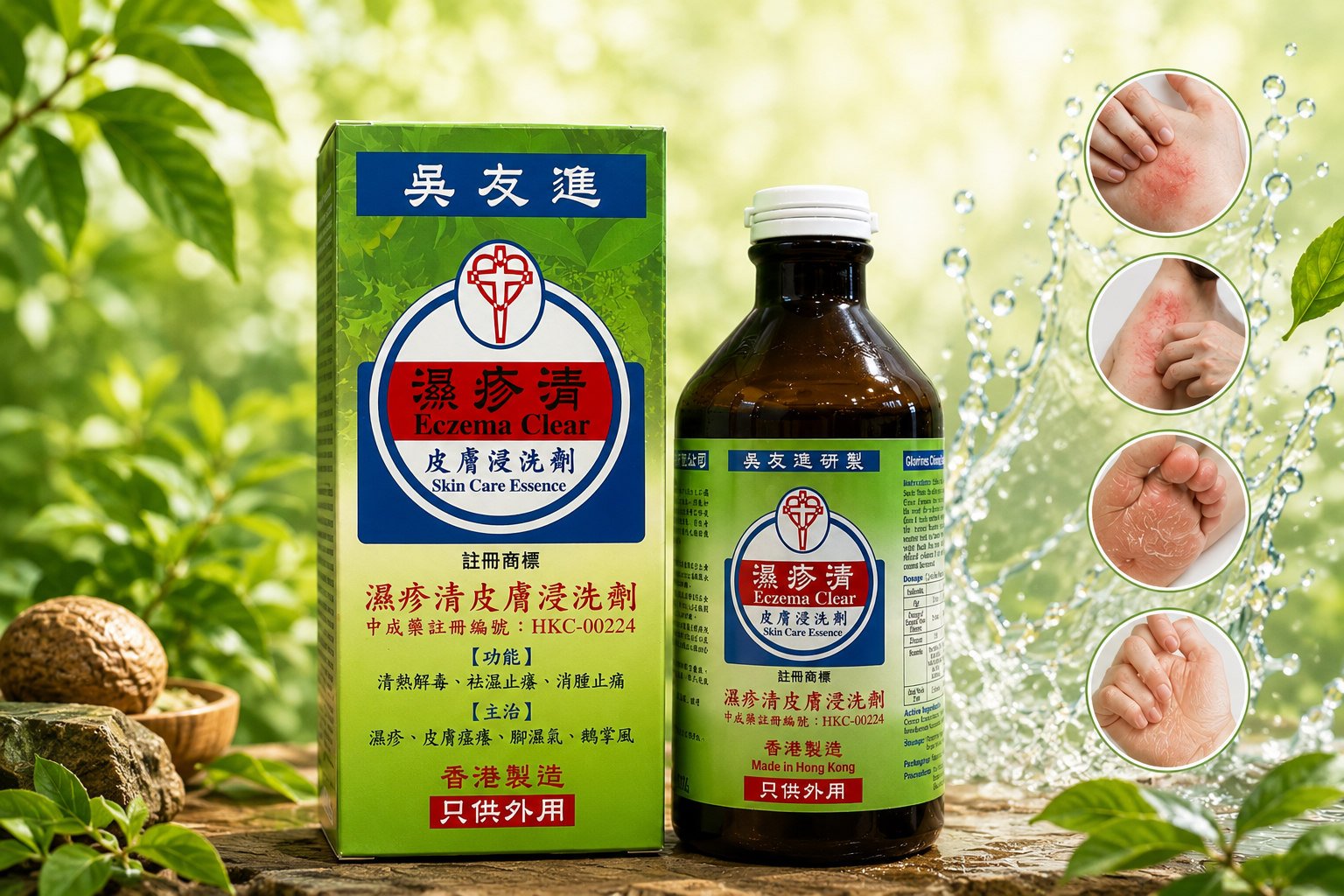 吳友進 濕疹清 皮膚浸洗劑 — 已登記中成藥 HKC-00224，可作為發作之間的日常維持護理